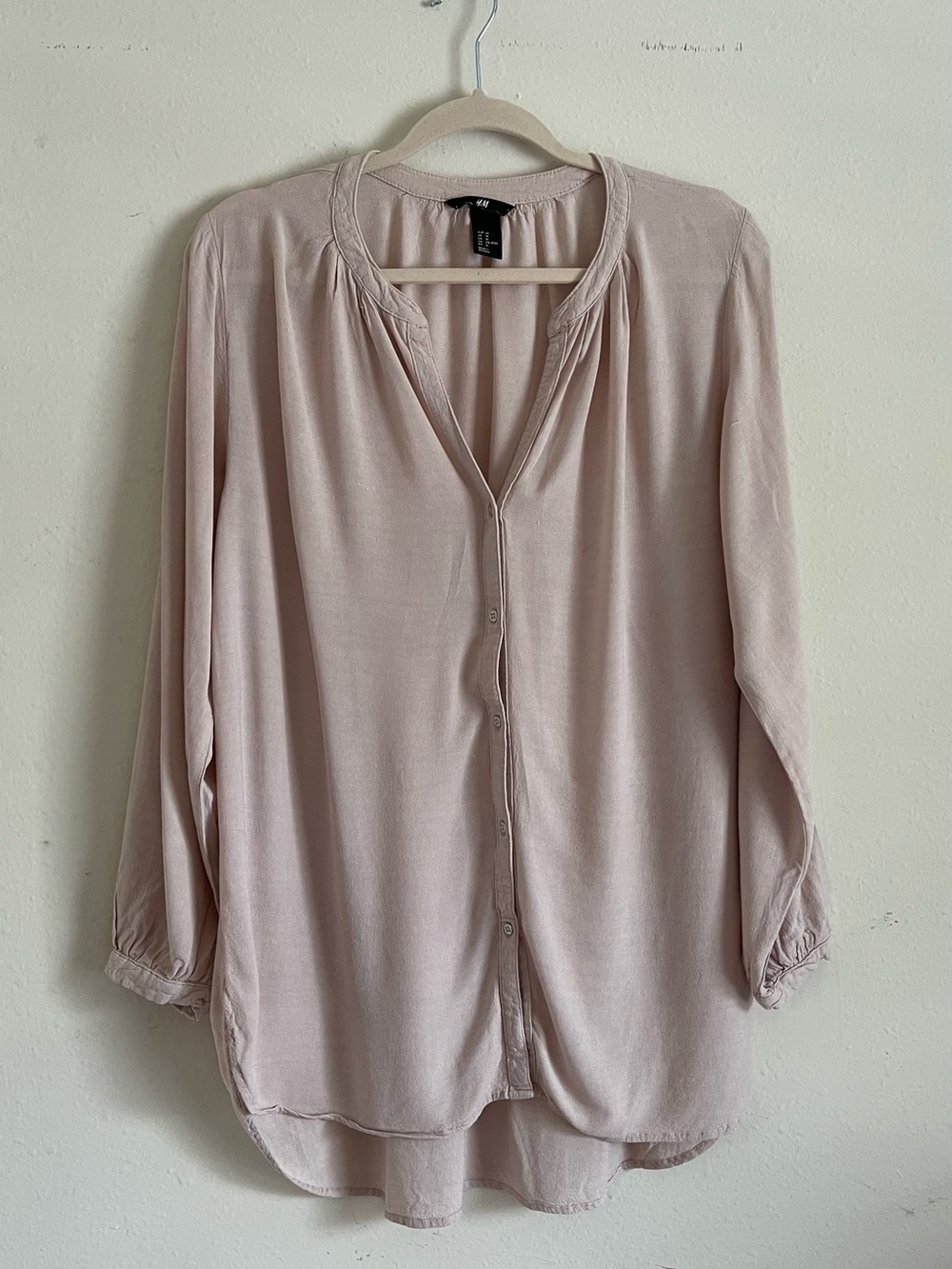 H&M Blush Pink Long-Sleeve Button Front Blouse